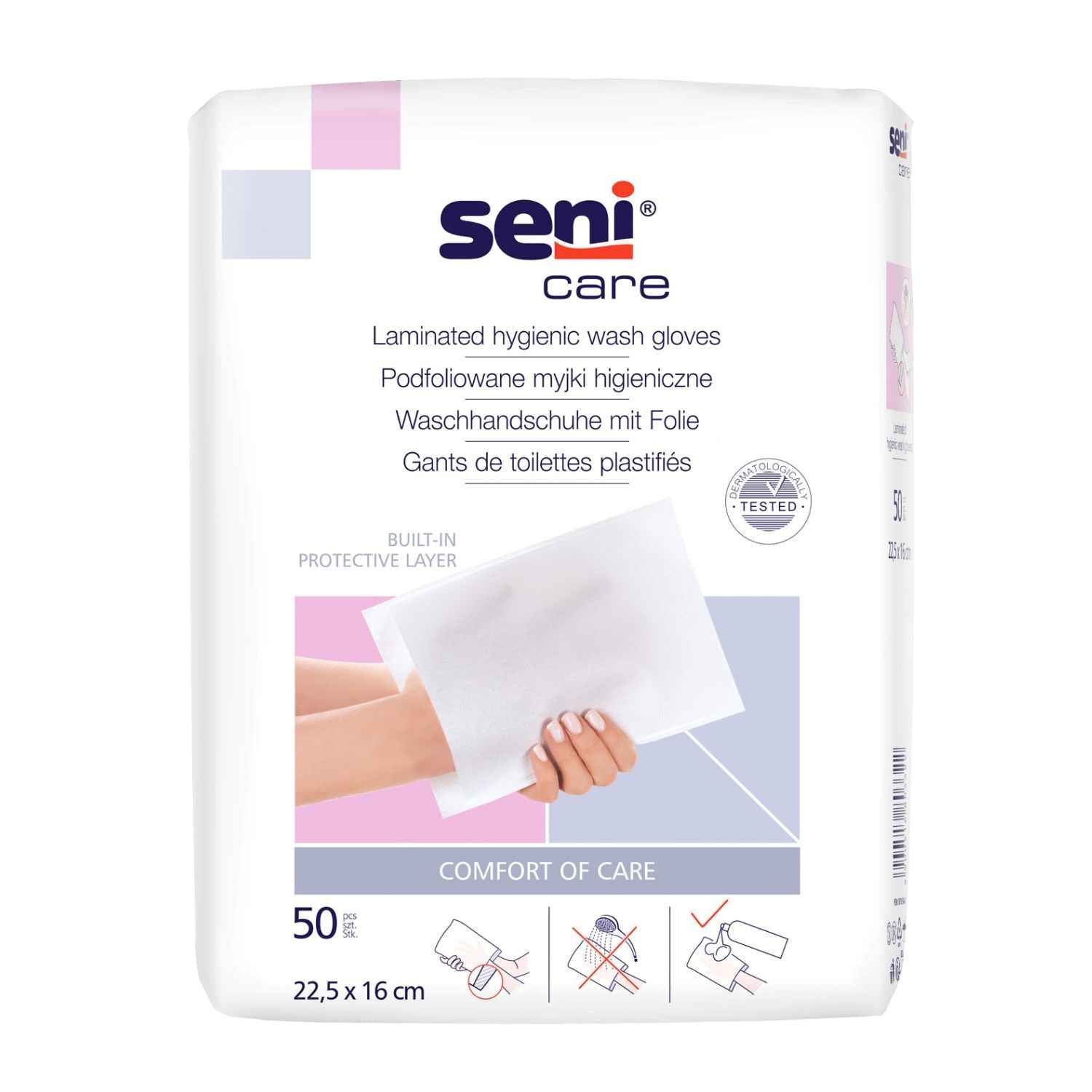 Seni Care Waschhandschuhe (mit Folie) - 22,5 x 16 cm